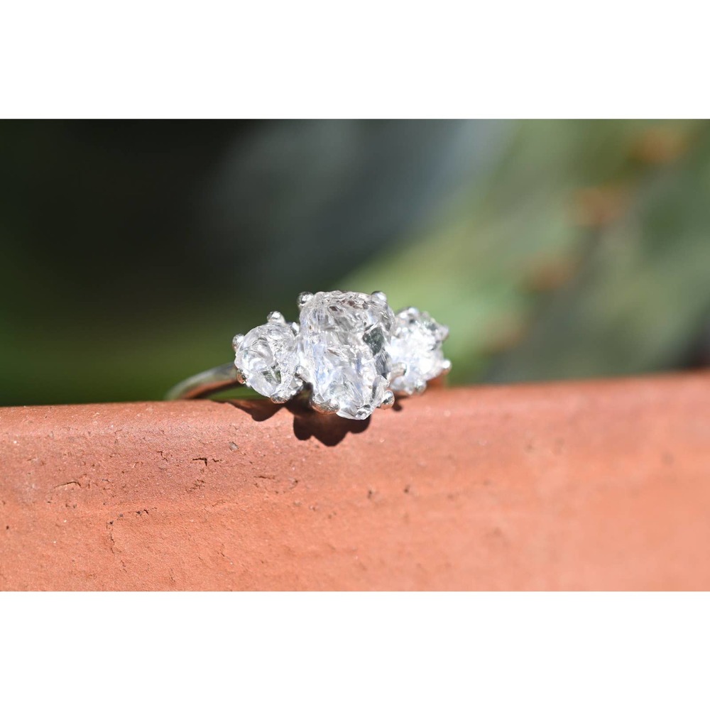 Raw Diamond Engagement Ring Rough Unique Gemstone Sterling Silver